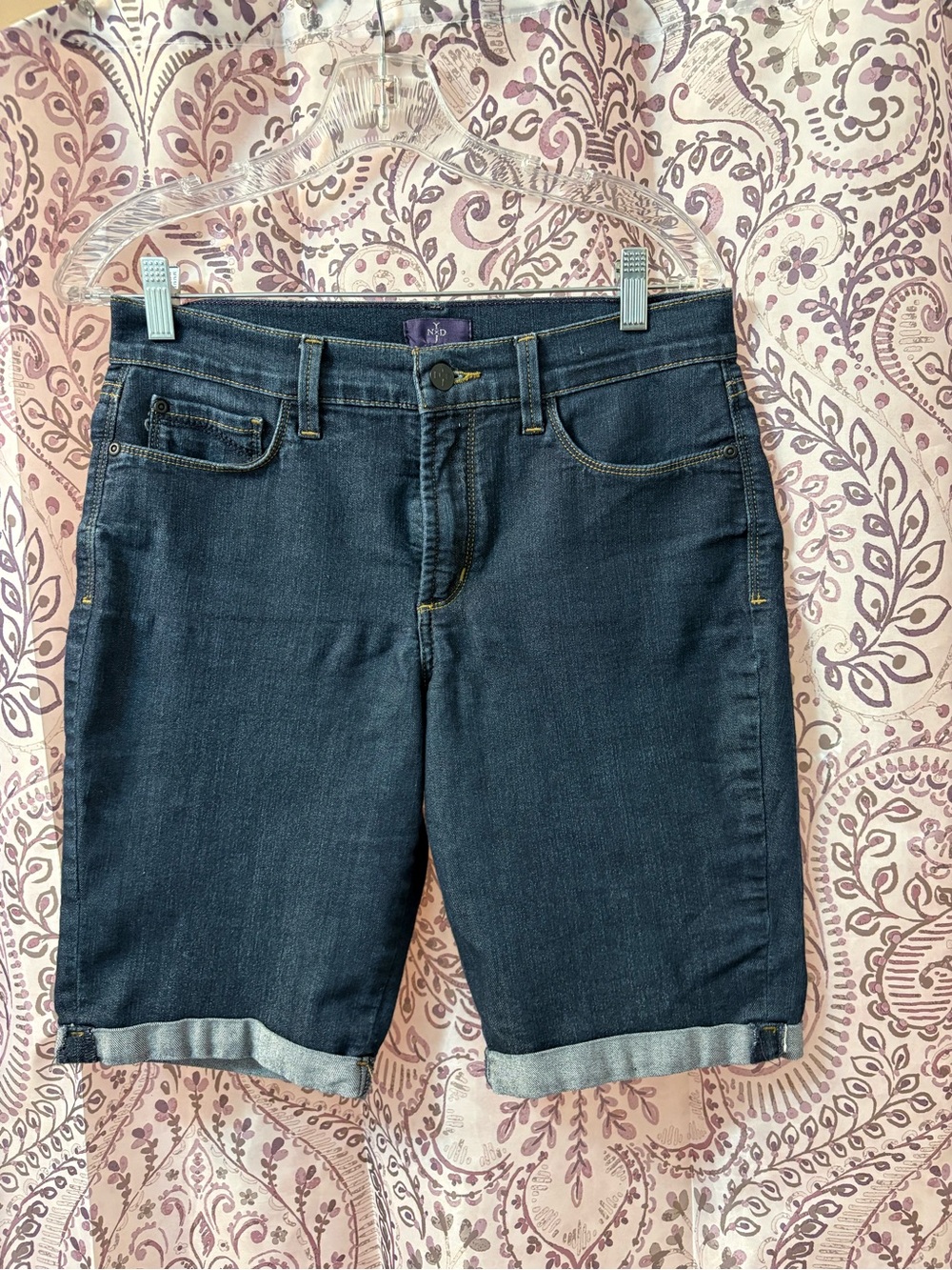 Not Your Daughters Jeans - Dark Wash Denim Bermuda Shorts - Rolled Hem size 8